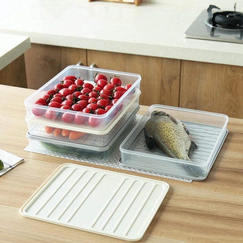 Naranqa Food Storage Containers 11.02Ã—8.85Ã—1.81" Vegetable Organizer 98-oz with Lid Clear Fridge Crisper Keep Food Fresh BPA Free Kitchen Organizer Bins (1 x Large) - Image 4